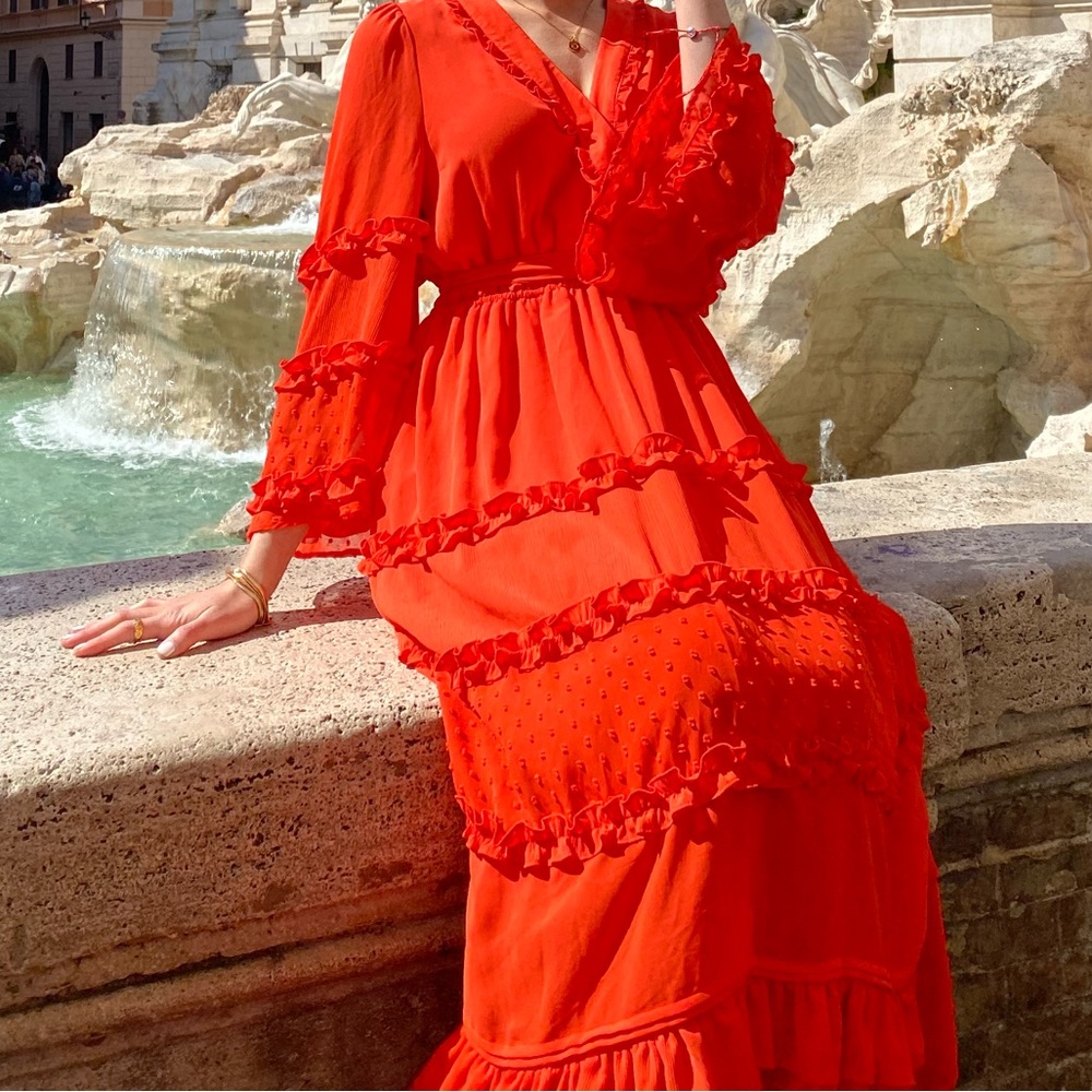 Orange Alexis Tiered Ruffle Dress Size Small